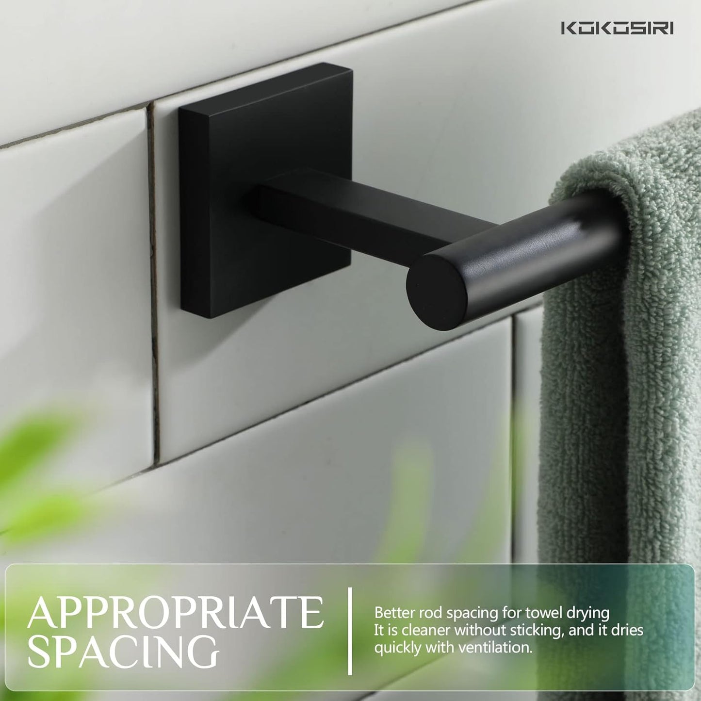 KOKOSIRI Towel Bar Matte Black Bathroom Hardware Hand Towel Rails, Suitable for Wall Mounted Towel Holder Screw in 2 Pack, Stainless Steel B3008BK-P2