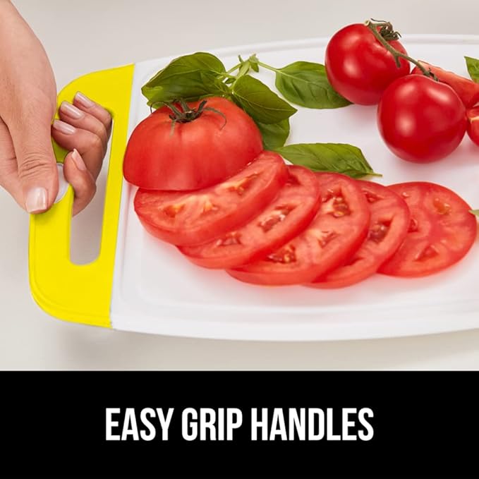 GORILLA GRIP BPA-Free Reversible Kitchen Cutting Board Set of 3, US Designed, Nonporous, Juice Grooves Catch Liquid, Slip Resistant Border, Dishwasher Safe, Durable Large Food Chopping Boards, Yellow