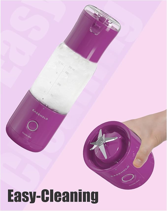 EASEHOLD Portable Personal Blender for Smoothies Shakes, Fresh Juice Mini Fast Blender on the go with 6 Blades, Rechargable Single BPA Free for Sport, Kitchen, Travel,Camping (Raspberry)