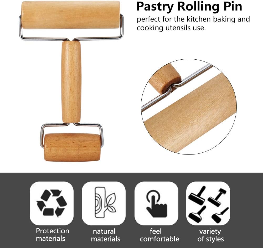 Watris Veiyi Small Rolling Pin, Wooden Dough Roller, Non-Stick Pizza Roller, Dough Baker Roller Set for Home Kitchen Baking Cooking(4.13in, 2.36in)…