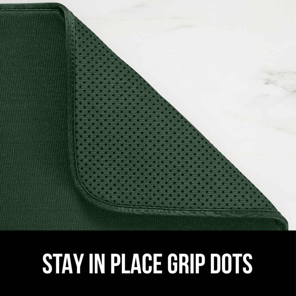 GORILLA GRIP Ultra Water Absorbent Microfiber Dish Drying Mat, 18x24, Quick Dry Thick Mesh, Slip Resistant Pad for Sink Dishes or Under Rack, Kitchen Counter Accessories, Machine Wash, Hunter Green