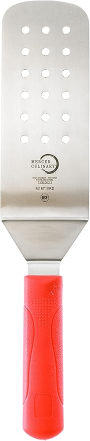 Mercer Culinary Millennia Perforated Turner, 8 Inch x 3 Inch Blade, Red Handle
