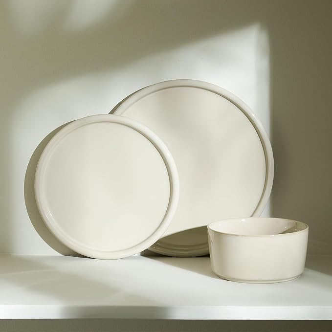 Stone Lain Eden 24-Piece Dinnerware Set Stoneware, Plates and Bowls Set, Dishwasher and Microwave Safe Dish, Dish Set for 8, Beige
