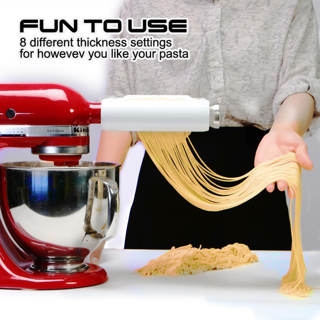 Pasta Maker Accessories Mixers 3 in 1 Set for KitchenAid Stand Mixer Attachments Include Pasta Roller, Spaghetti,Fettuccine Cutter, 8 Adjustable Thickness Settings，Pasta Maker Attachment