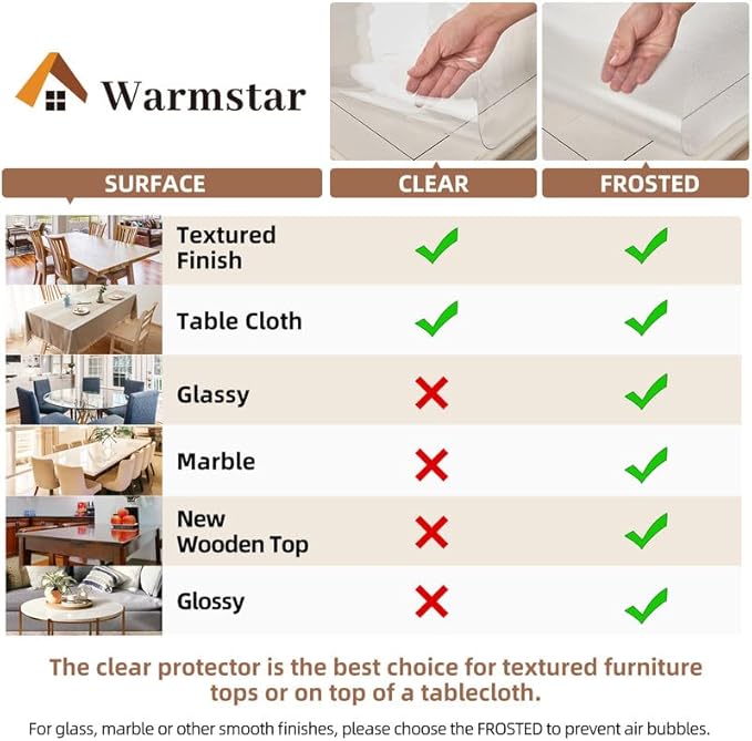 Warmstar Clear Table Cover Protector 43 x 87 Inch,1.5mm Thick Plastic Table Cover Rectangle,PVC Clear Table Protector,Desk Protector Mat for Kitchen, Dresser, Writing Desk，Dining Room Table