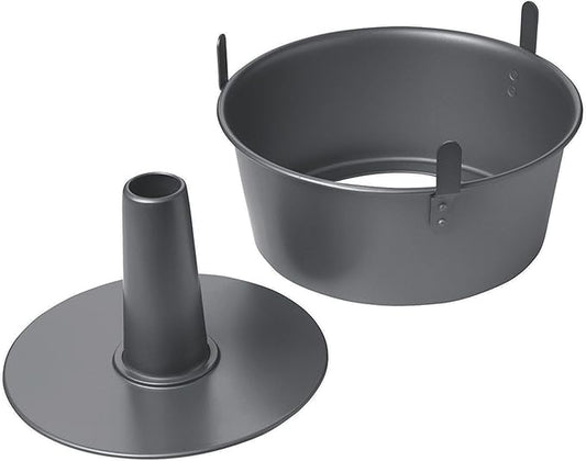 Chicago Metallic Angel Food Cake Pan with Cooling Feet, 2-Piece Nonstick Tube Pan, 9.5 Inch Carbon Steel, Perfect for Pound and Sponge Cakes