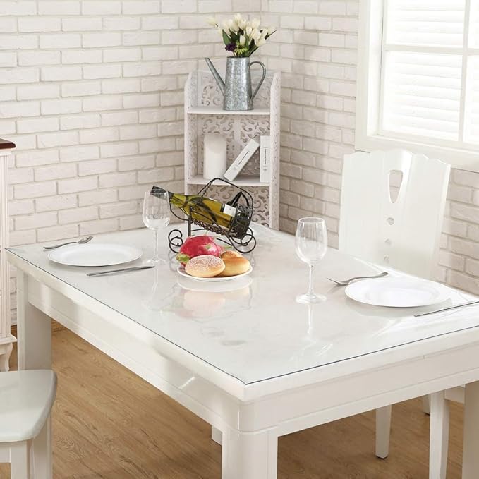NECAUX Custom 52 x 60 Inch Clear Table Cover Protector, 1.5mm Thick Plastic Waterproof Heavy Duty Desk Pad Mat Non-Slip Tablecloth Protector for Coffee and Dining Tables