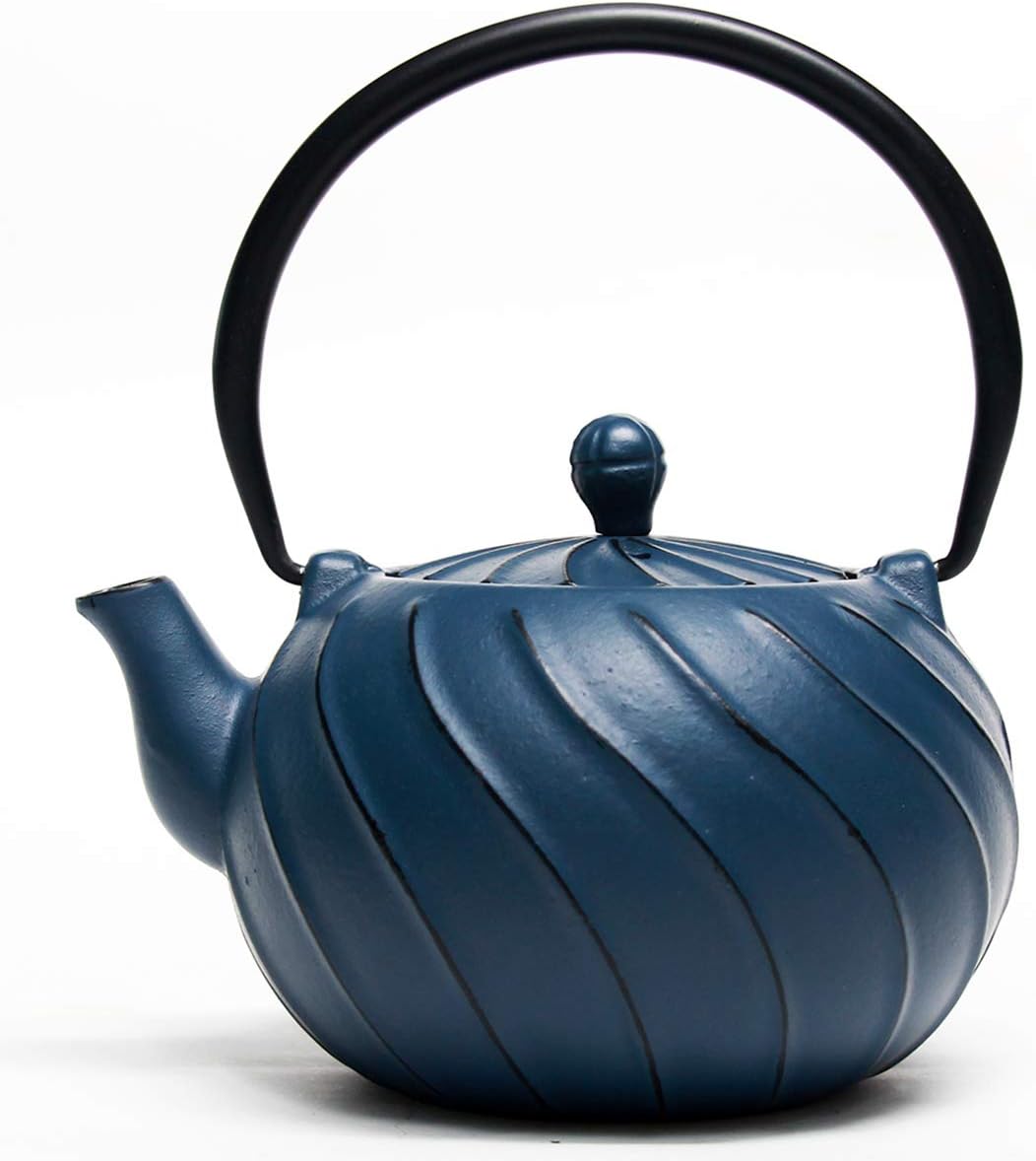 TOPTIER Japanese Cast Iron Tea Kettle with Infuser for Loose Leaf and Tea Bags, Stovetop Safe Teakettle with Enameled Interior, 40 oz (1200 ml), Navy Blue
