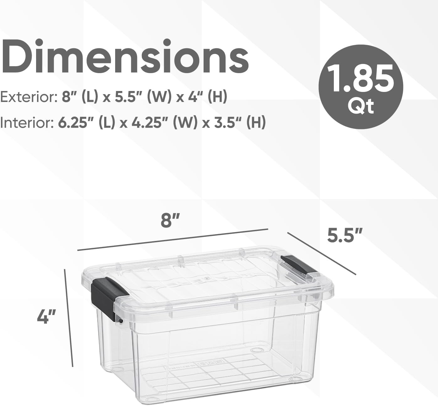Superio Clear Storage Boxes with Lids, 2 Quart Plastic Container Bins for Organizing, Stackable Crates, BPA Free, Non Toxic, Odor Free, Organizers for Home, Office, School, and Dorm