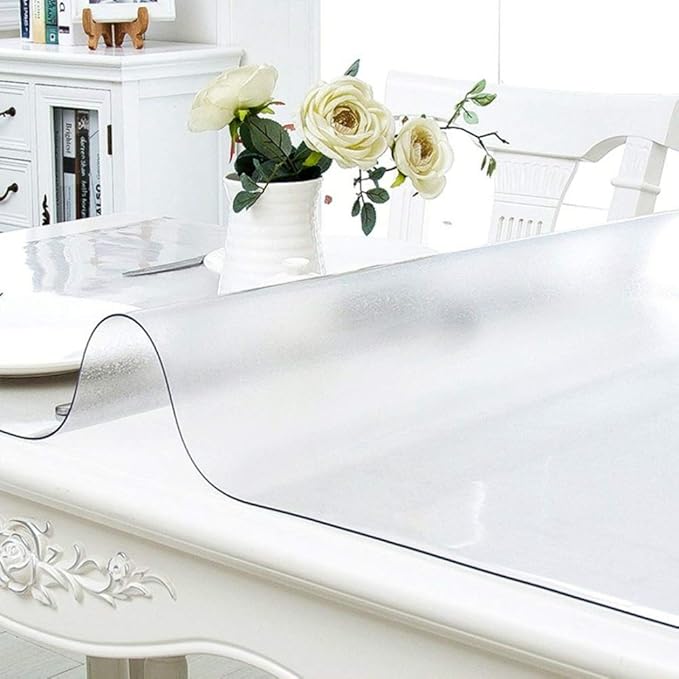 NECAUX Custom 52 x 107 Inch Frosted Table Cover Protector, 1.5mm Thick Wood Grain Transparent Table Pad Non-Slip Tablecloth Plastic Protective Pad for Dining Room Table Conference Table Meeting Table