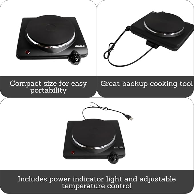IMUSA Single Electric Hot Plate, Black