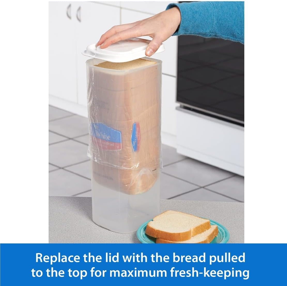 Buddeez Bread Buddy Airtight Bread Storage Container- Slice by Slice Dispensing Design - Perfect Pantry Organizer - White Lid Pack of 2