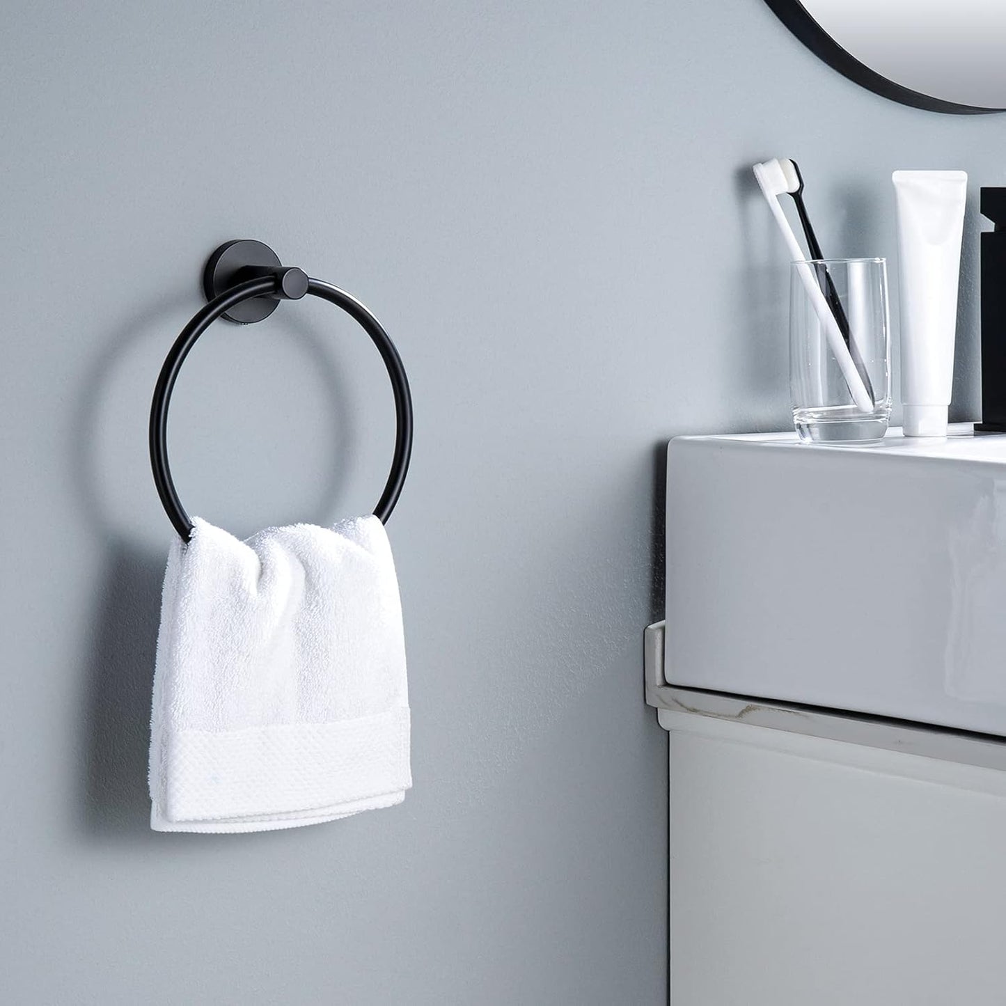 KES Matte Black Towel Ring Hand Towel Holder for Bathroom, Kitchen Bath Towel Holder Hangers Heavy Duty Storage Round Wall Mount SUS 304 Stainless Steel, A2180DG-BK