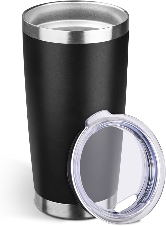 StarSpeed 20oz Tumbler Bulk with Lid, Stainless Steel Insulated Tumblers Double Wall Vacuum Insulated Travel Mug, Powder Coated Coffee Cups for Hot and Cold Drinks(Black,1)
