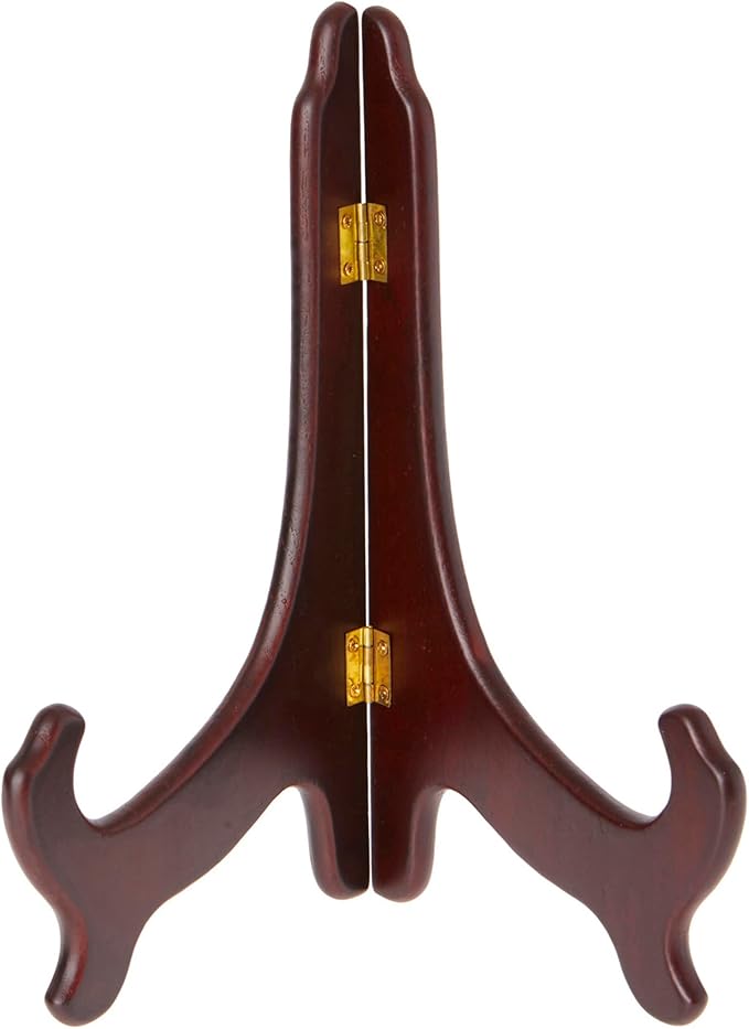 Bard's Hinged Dark Wood Plate Stand, 9" H x 7.25" W x 5" D (For 9" - 10.5" Plates), Pack of 3