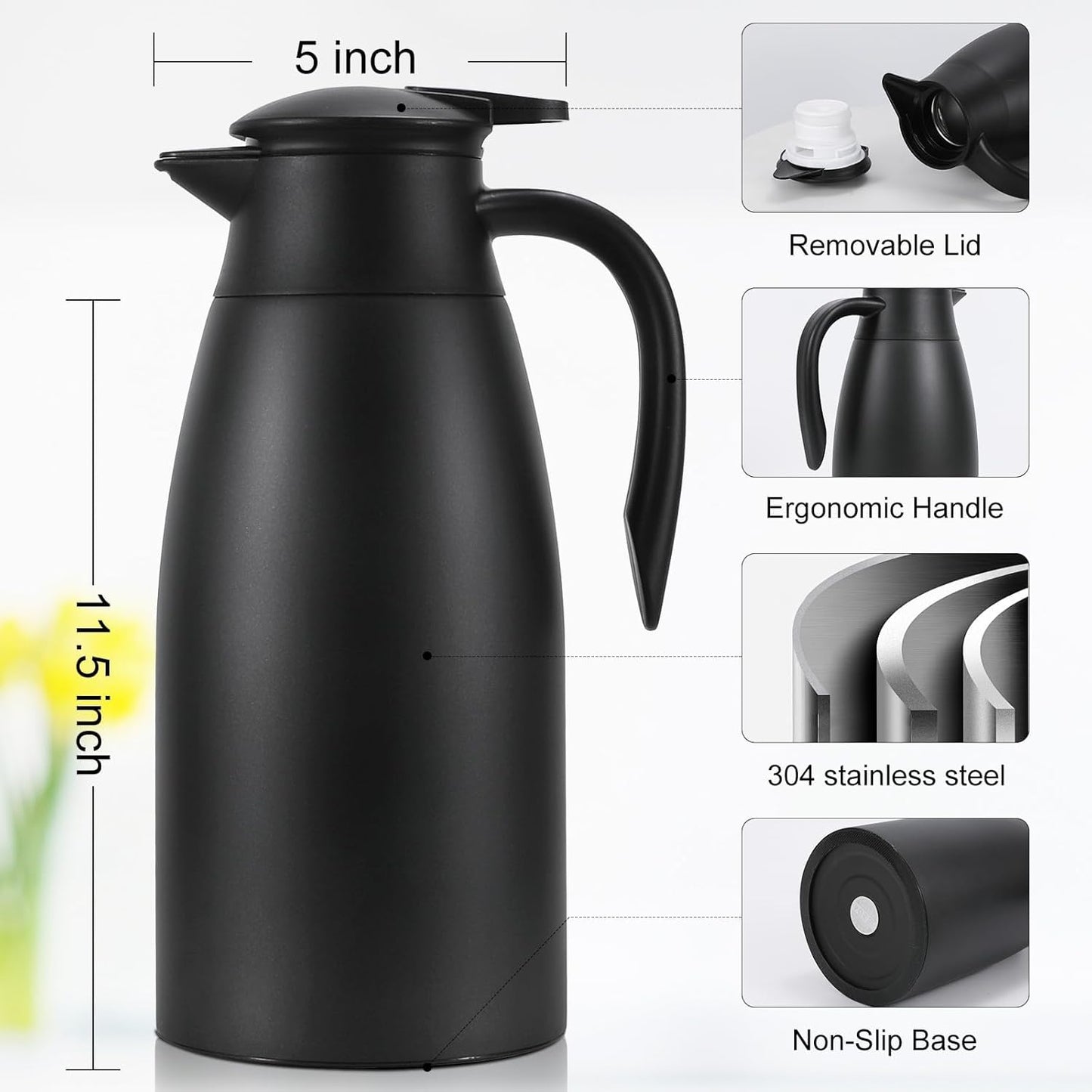 70 oz Thermal Coffee Carafe, Updated 2 PCS Insulated Stainless Steel Coffee Carafes for Keeping Hot Coffee & Water Hot Beverage-12Hours, Double Walled Vacuum Coffee Carafe(Gold+Gold)