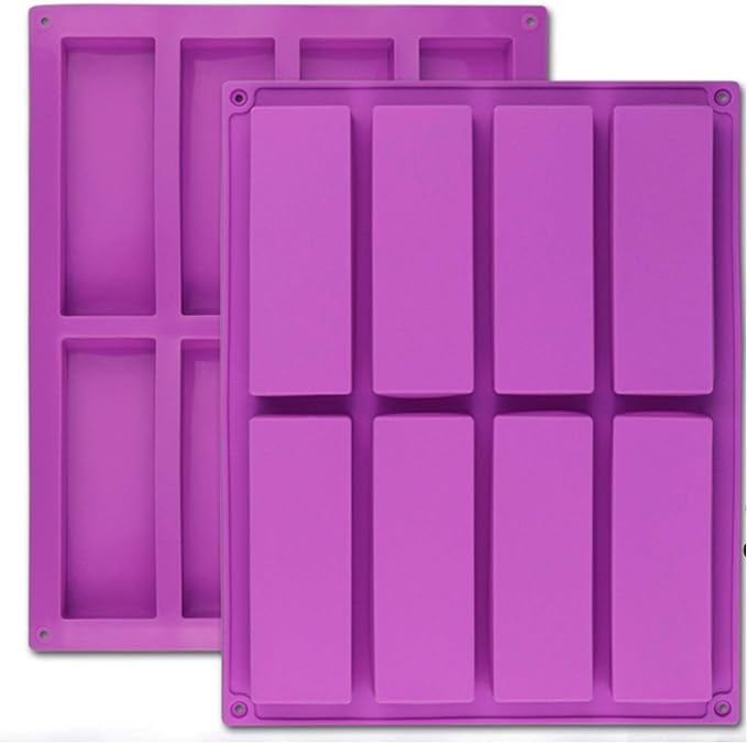 Palksky (2 Pcs) 8 Cavity Rectangle Granola Bar Silicone Mold/Nutrition/Cereal Bar Molds Energy Bar Maker for Chocolate Truffles Ganache Bread Brownie Cornbread Cheesecake Pudding Butter Mould