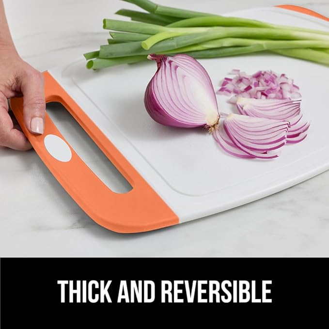 GORILLA GRIP BPA-Free Reversible Kitchen Cutting Board Set of 3 US Designed, Nonporous, Juice Grooves Catch Liquid, Slip Resistant Border, Dishwasher Safe Large Food Chopping Boards, Lime Orange Lemon