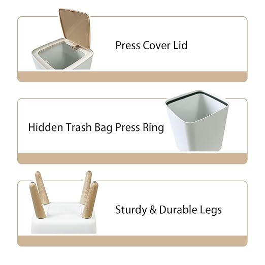 Small Trash Can with Lid Beach Toys Sand Wastebasket with Press Cover Dog Proof Garbage Can Waste Bin for Kitchen Bathroom Nursery 2.6 Gallon