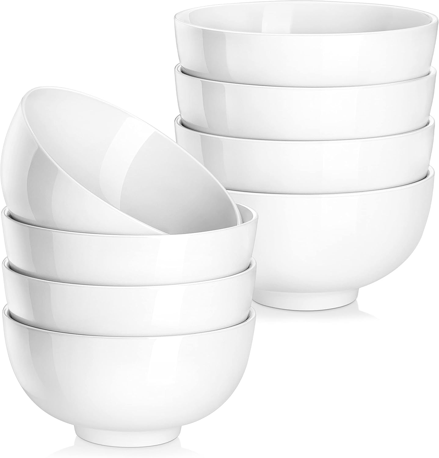 MALACASA Small White Ceramic Bowls Set of 8, 14 OZ Compact Dessert Bowls Rice Bowls Set, Ceramic Bowl for Ice Cream, Soup, Cereal, Side Dishes, Dishwasher & Microwave Safe
