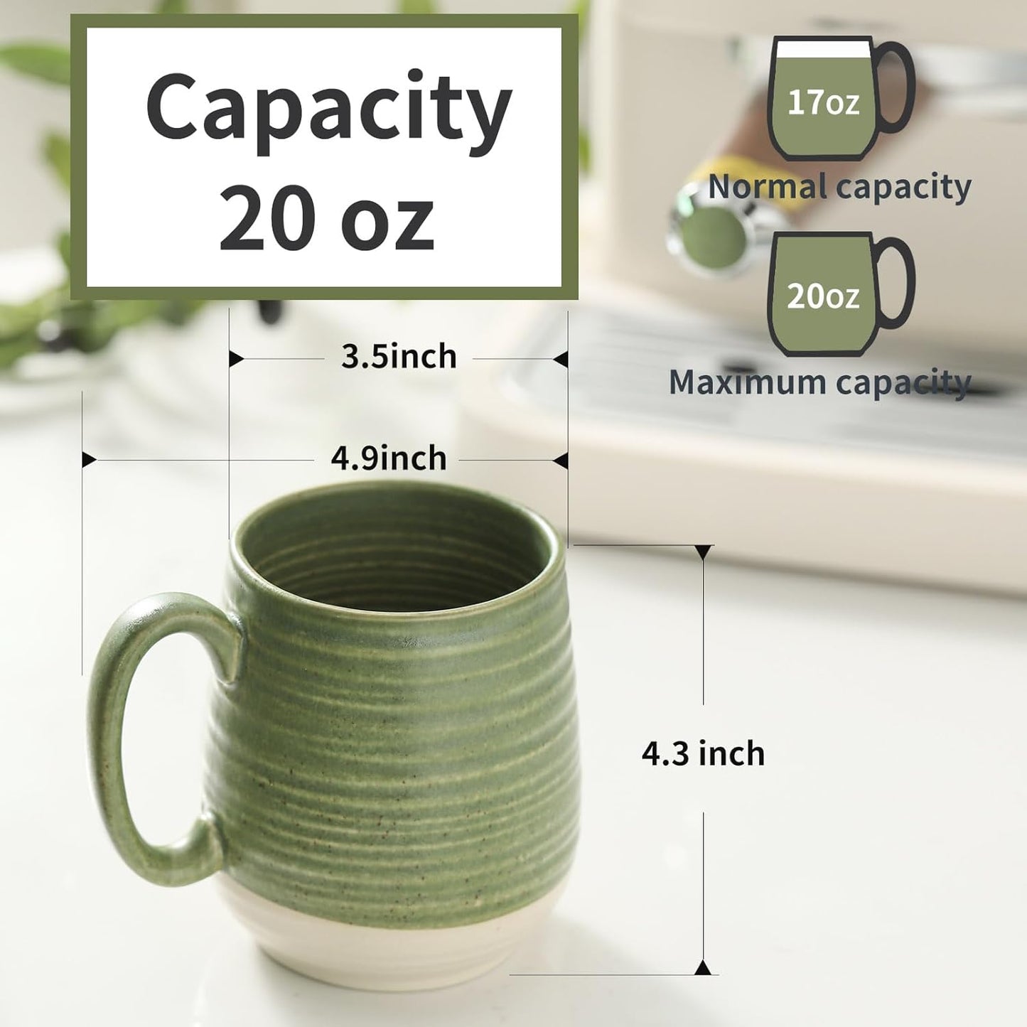 Hasense Ceramic Soup Cup With Handle, 20oz Large Coffee Cup for Home and Office, Perfect for Tea, Coffee, Latte, Dishwasher and Microwave Safe, 1 PCS(Green)