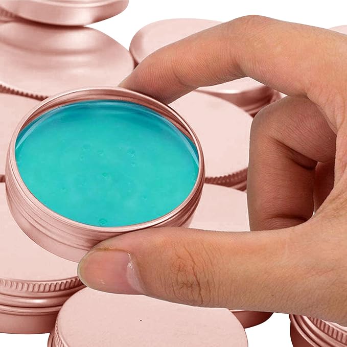 2 Ounce Aluminum Tin Jar with Screw Cap 60mL Tin Cans Refillable Containers for Cosmetic, Lip Balm, Cream, Lotion, Balms, Spices, Salve, Rose Gold 20 Pcs