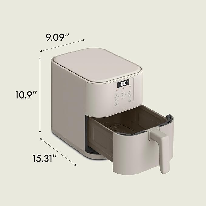 bella 6 Qt Slim Air Fryer, Fits-anywhere™ Kitchenware, EverGood™ Ceramic Nonstick Coating, Adjustable Temperature, 6 Preset Cooking Options, 60 Min Auto Shutoff w Audible Tone, 5lb Capacity, Oatmilk