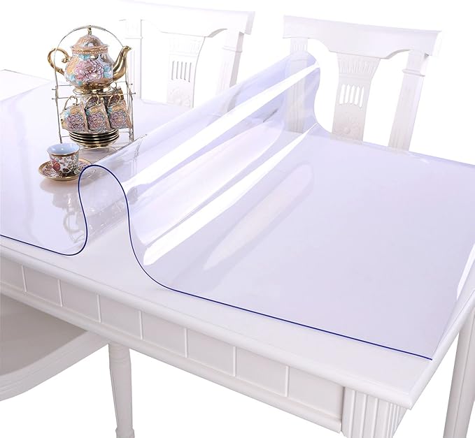 NECAUX Custom Multisize 1.5mm Thick Clear PVC Table Cover Protector - 42 x 86 Inch Plastic Kitchen Wood Grain Vinyl Transparent Table Cover Plastic Protective Table Pad for Dining Room Table