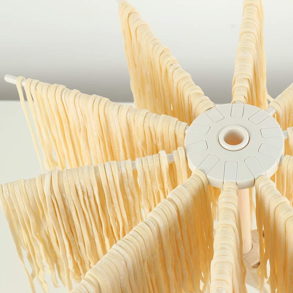 Cambom Collapsible Pasta Drying Rack - Spaghetti Noodle Drying Rack with 10 Bar Handles White