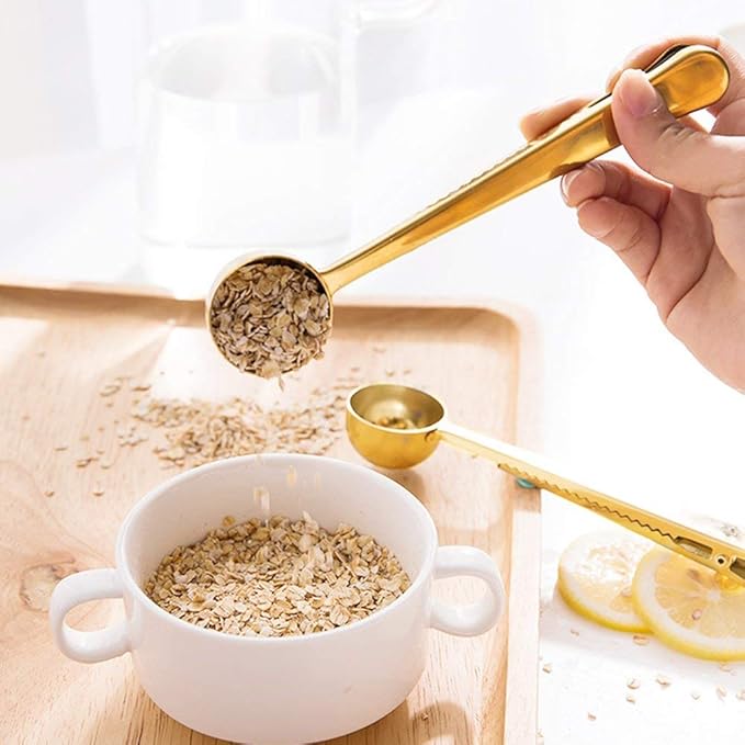 Stainless Steel Coffee and Tea Scoop with Bag Clip，Great for Measuring Coffee, Tea，Protein Powder, Instant Drinks and More, 2Pcs Perfect coffee spoon