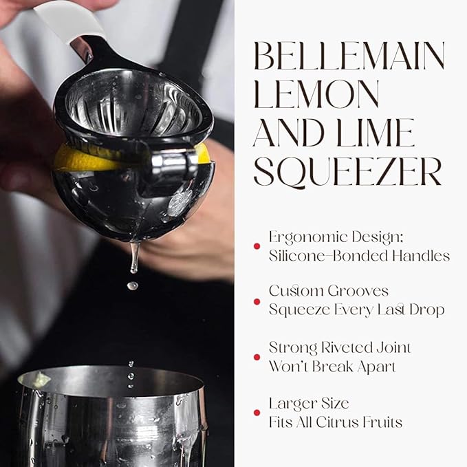 Bellemain Citrus Juicer | Metal Lemon Squeezer | Lime and Lemon Juicer Stainless Steel with Silicone Handles | Manual Juicer, Citrus Squeezer, Hand Held Juicer | Bar Juicer for Bartender (White)