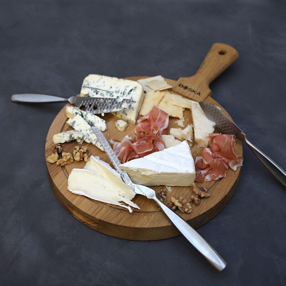 Boska Stainless Steel Cheese 3 Knife Set - Great for Cheese - Multi-Purpose Cheese Slicer - Handheld Slicer - Silver Non-Stick - Dishwasher Safe - For Kitchen Cooking