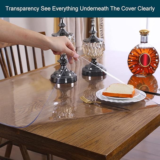 Large Table Protector Clear Plastic Tablecloths Transparent PVC Dinner Table Cover Protection for Party Wedding Conference Meeting Tabletop Protector Easy Clean Waterproof Wipeable 44x120 inch