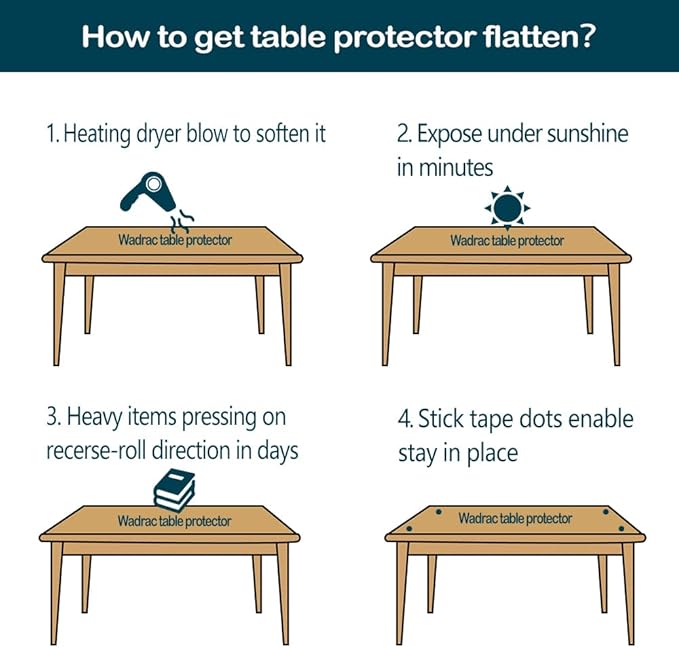 Wadrac Multisize Small PVC Clear Table Cover Top Protector-12x52 inch Heat Resistant Anti Scratch Plastic Cloths Rectangular Vinyl Non-Slip Desk Pad for Bedroom Painting Coffee Table/Writing Desk