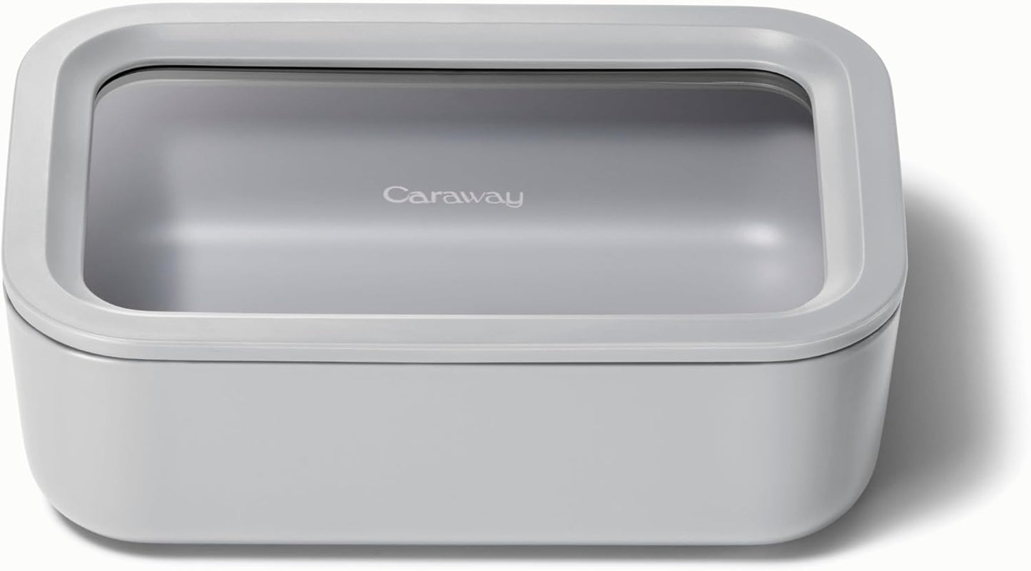 Caraway Glass Food Storage - 6.6 Cup Glass Container - Ceramic Coated Food Container - Non Toxic, Non Stick - Dishwasher, Oven, & Microwave Safe – Gray