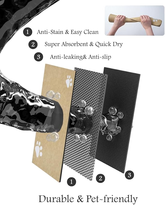 Pet Feeding Mat-Absorbent Dog Mat for Food and Water Bowl-No Stains Quick Dry Water Dispenser Mat-Dog Accessories Pet Supplies-Bowl for Messy Drinkers（Beige,23"x34"