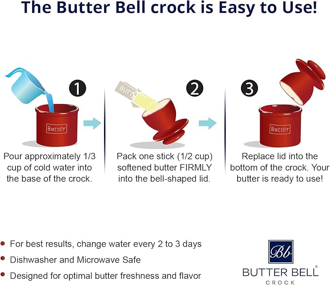 Butter Bell - The Original Butter Bell crock by L Tremain, a Countertop French Ceramic Butter Dish Keeper for Spreadable Butter, Antique Collection, Emerald