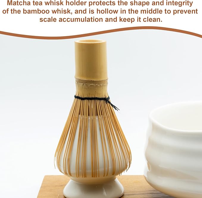 HARFINGTON Ceramic Chasen Stand 70mm Matcha Whisk Holder Teas Set Whisks Stand Traditional Matcha Tea Chasen Holder Tea Set Accessories for Tea Tasting, Ice Gray