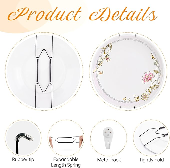 Bilillo 12 Pieces 10/12/14 Inch Stainless Steel Plate Hangers for The Wall, Invisible Heavy Duty Wire Plate Holders with 12 Pieces Wall Hooks for 9 to 16.5 Inch Decorative Plates and Arts (Black)