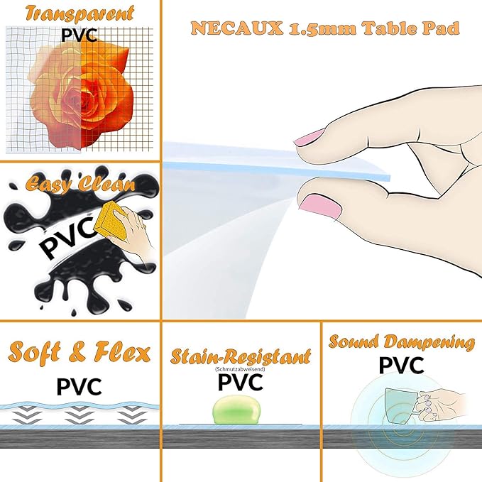 NECAUX Custom 56 x 83 Inch Frosted Table Cover Protector, 1.5mm Thick Wood Grain Transparent Table Pad Non-Slip Tablecloth Plastic Protective Pad for Dining Living Room Table Conference Table