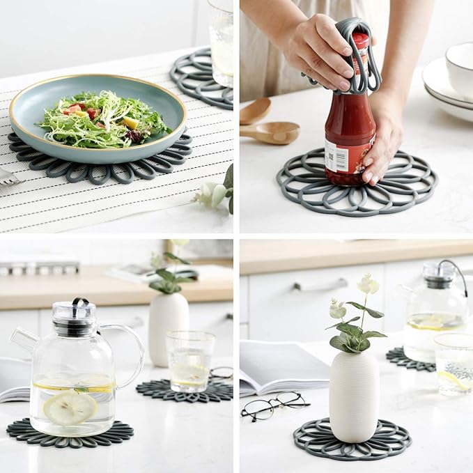 Set of 3 Silicone Trivet Mat - Table & Countertop Hot Pads - Non-Slip & Heat Resistant Modern Kitchen Pads for Pots & Pans, Pink