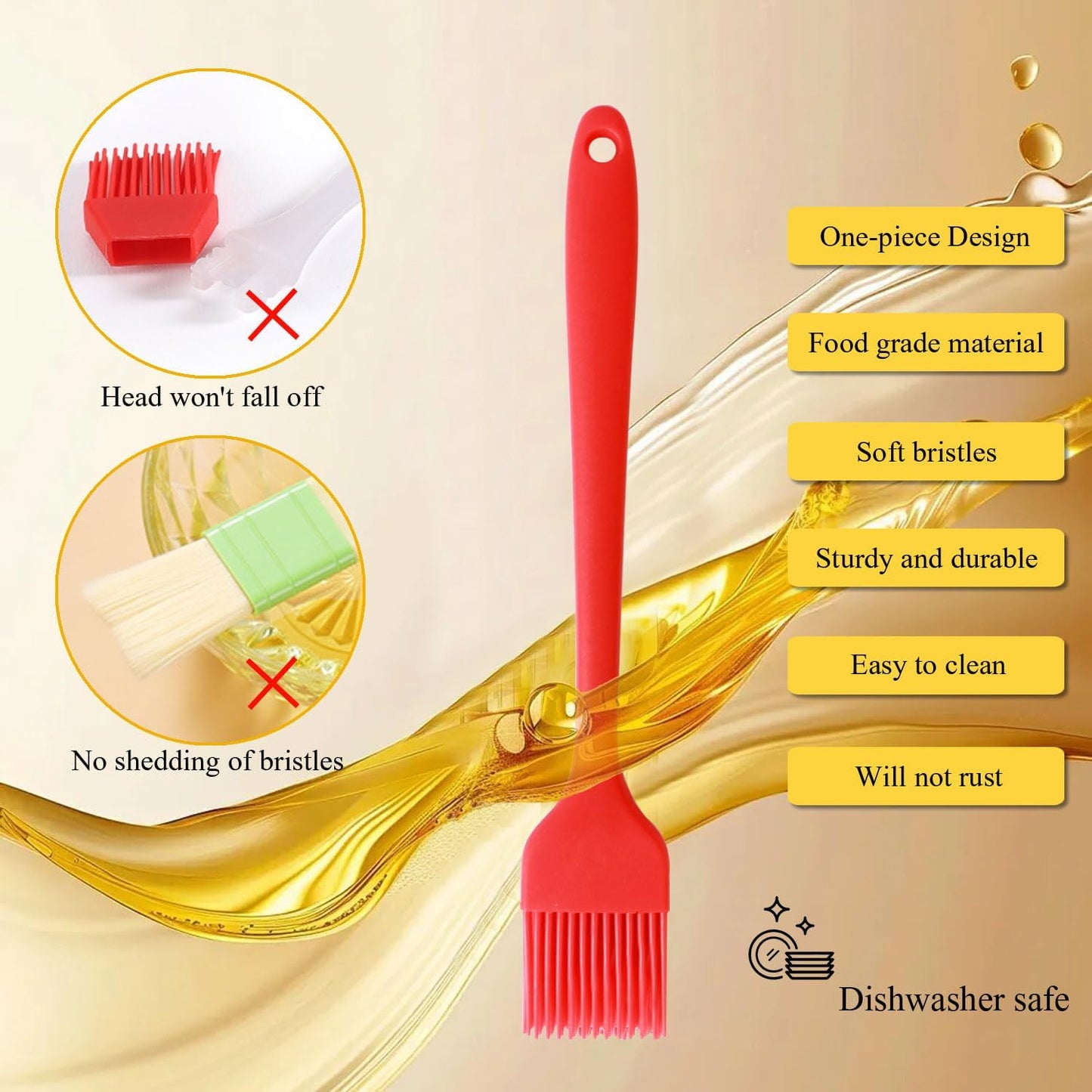 Silicone Basting Pastry Brush, Limso 3 PCS Heat Resistant Food Brush, Food Brush Suitable for BBQ Grill and Baking, Dishwasher Safe (3 Colors)