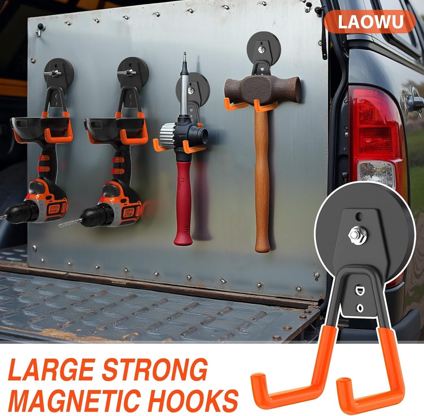 12 Pcs Magnetic Hooks Heavy Duty, Large Strong Magnetic Storage Hook for Hanging Garage Tool, 66mm Magnet Hooks with Anti-Slip Coating, Magnetic Holder for Power Drill/Metal Cabinet/Garden Tools