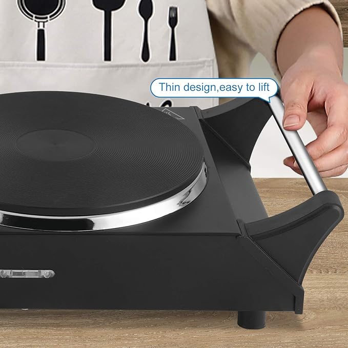 Techwood ES-3203 Hot Plate Electric Double Burner 1800W for Cooking with Adjustable Temperature & Stay Cool Handles, Black Stainless Steel, Compatible for All Cookwares