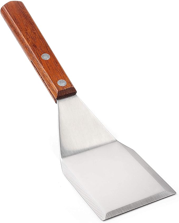 Homi styles Cookie/Brownie Spatula Small Metal Spatula With Merbau Wooden Handle | Heavy Duty Stainless Steel Flipper With Beveled Edges | Small Spatula Portable Cooking Turner Mini 2.5-Inch Blade