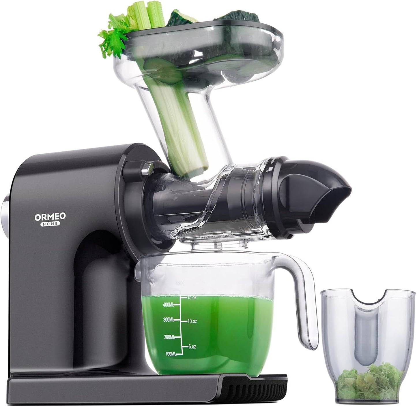 Juicer Machines,ORMEO HOME Cold Press Juicer with Single Knob Control,3.60"Large Feed Chute For Vegetable and Fruit,Masticating Juicers Easy to Clean,BPA-Free,High Juice Yield (Black)
