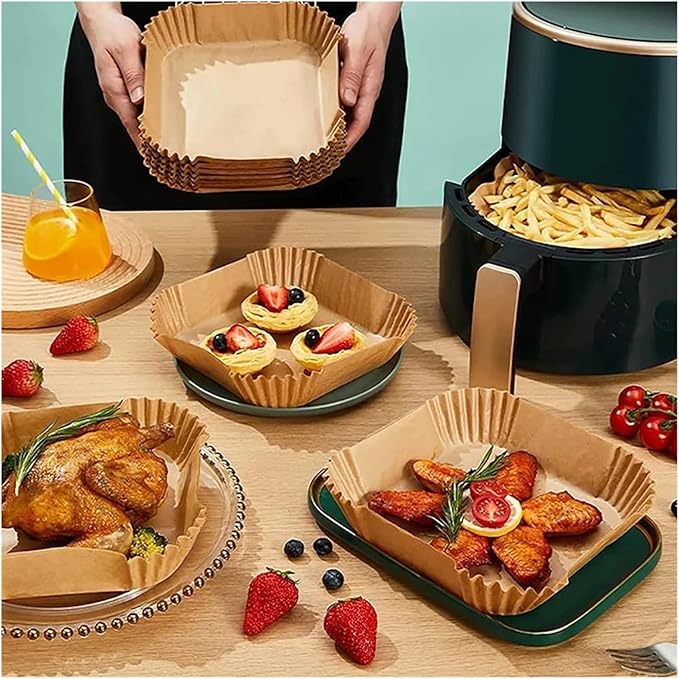 Large Air Fryer Disposable Paper Liners Nonstick 23cm Oven Airfryer Parchment Baking Paper ，Compatible For Ninja，Compatible For COSORI ，Grill Cooking Basket(20cm square,250 Pcs)