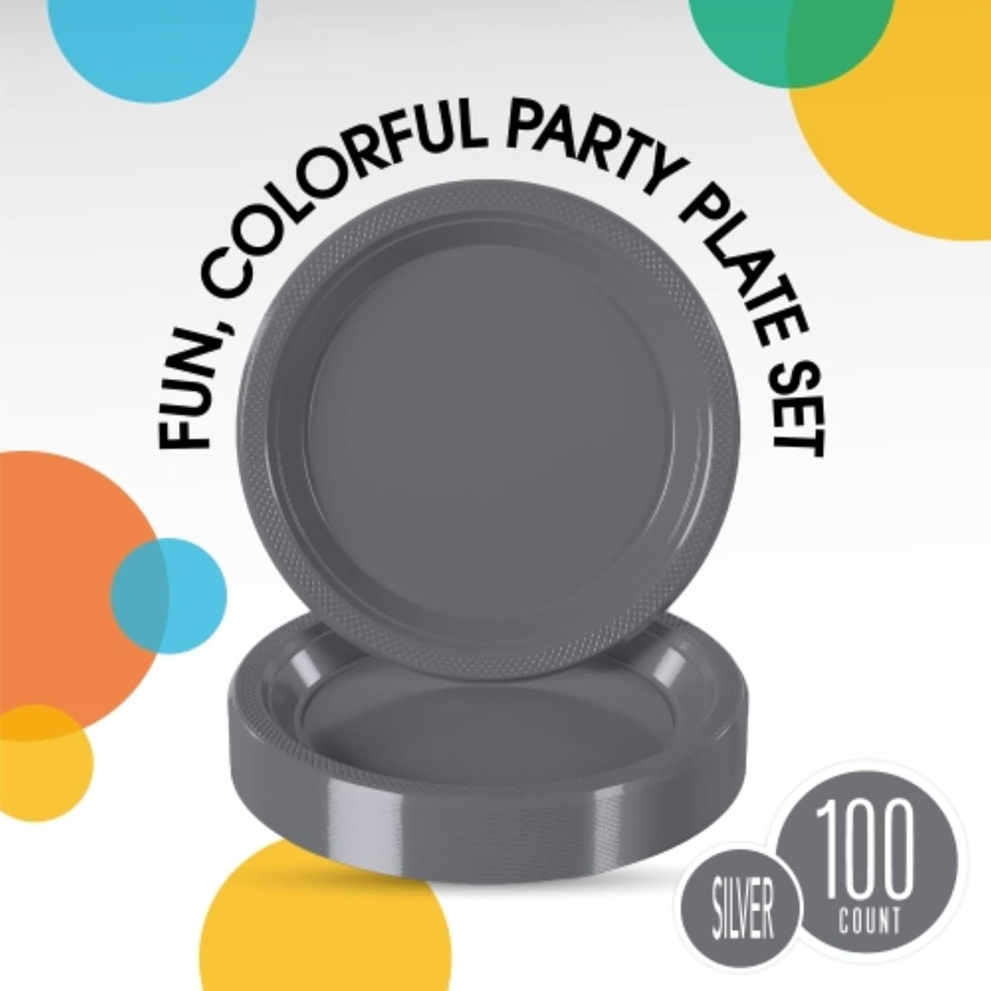 Exquisite Party Solids Silver Plastic Plates For Party 9" Silver Disposable Plates Heavy Duty Supplies 100 Pcs Plastic Dinnerware Sets Heavy Duty 350 GSM Disposable Dinnerware Set