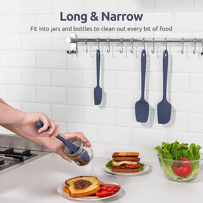 U-Taste 600ºF Heat Resistant Silicone Spatulas: Flexible Food-Grade Silicon Baking Scraper, Kitchen Cooking Mixing Utensils with Upgraded Sturdy Handle Tip for Nonstick Cookware (4-Pc., Midnight Blue)