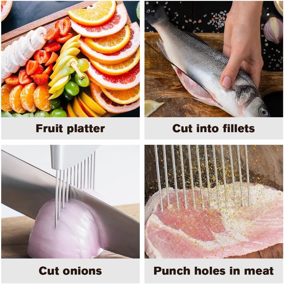 Onion Slice Holder, 2025 Upgraded Stainless Steel Onion Holder for Slicing Lemon Slicer Vegetable Cutter, Kitchen Chopper Slicing Assistant Tool for Meat, Onion, Potato, Tomato (1, A)